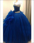 Dark Royal Blue Quinceanera Dresses Tulle Ruffles Beaded 2018 Ball Gowns Sweet 16 Dress